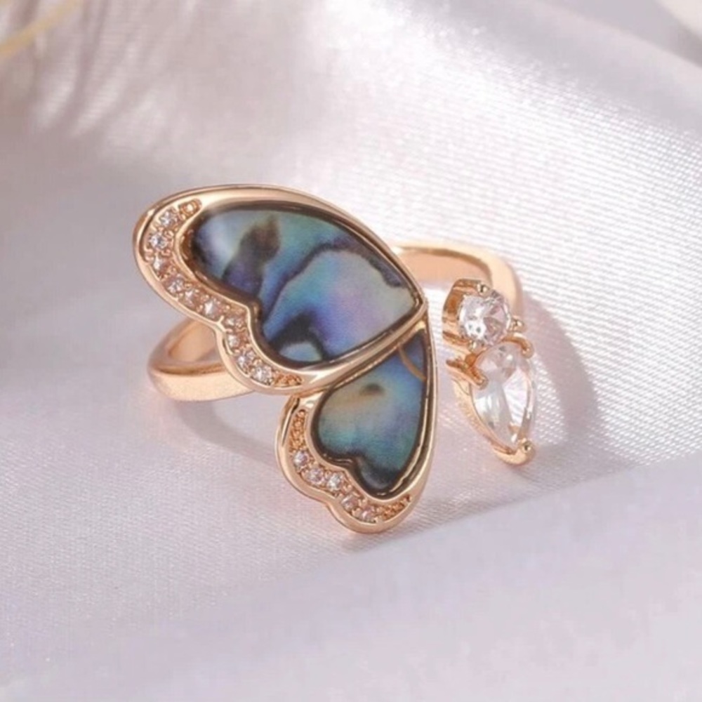 Gold & Rhinestone Butterfly Ring - Picture 1 of 4